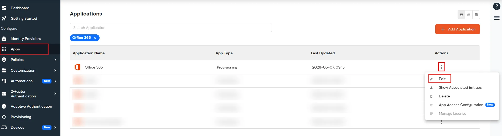 Office 365: Edit Application