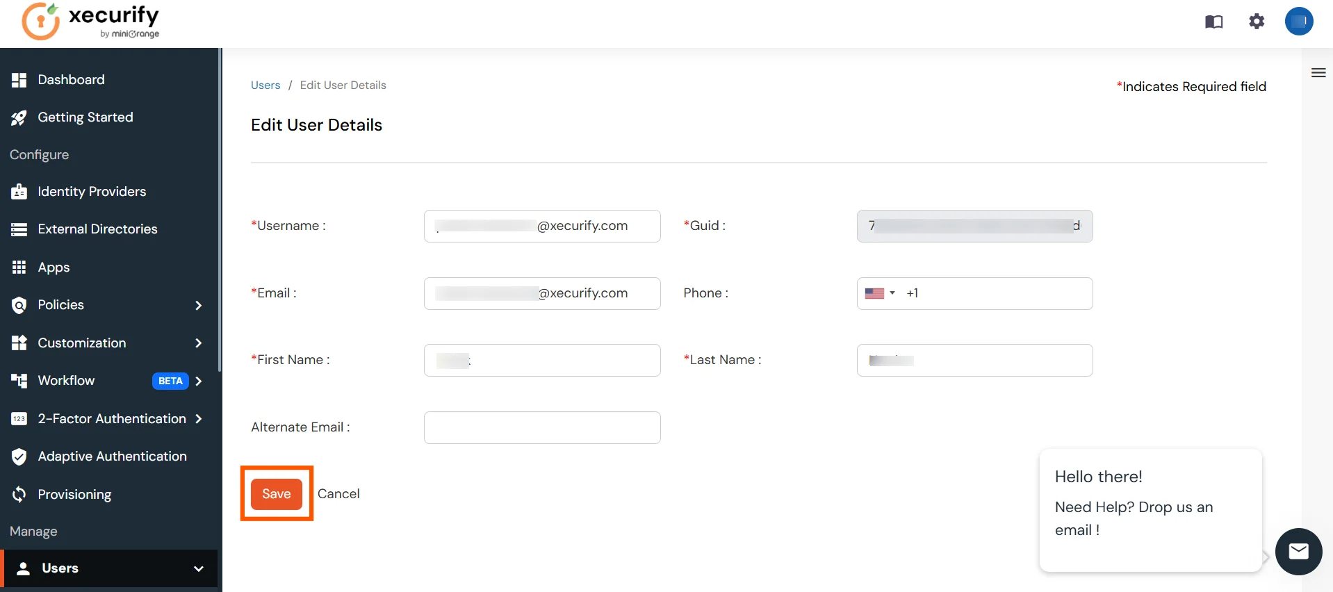 Editing user details for provisioning in miniOrange portal