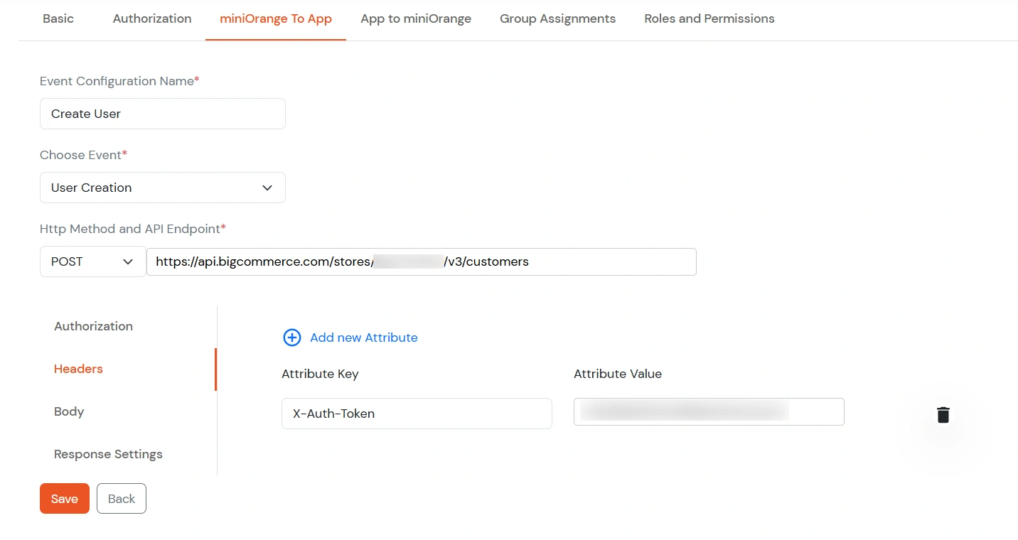 Custom Provisioning: Headers – X-Auth-Token key and Access Token value