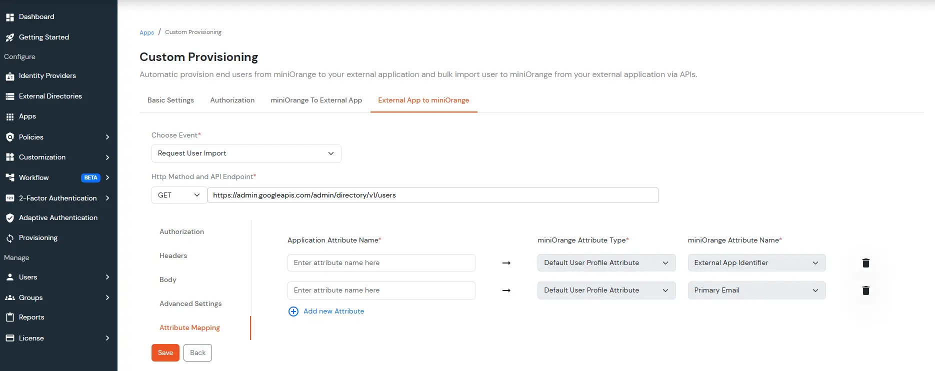 Map External App Identifier attribute from API response - import users
