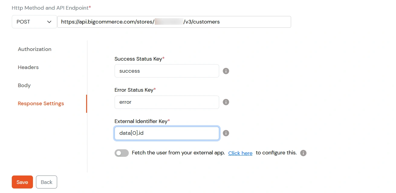 Custom Provisioning: Response Settings – External Identifier Key data[0].id