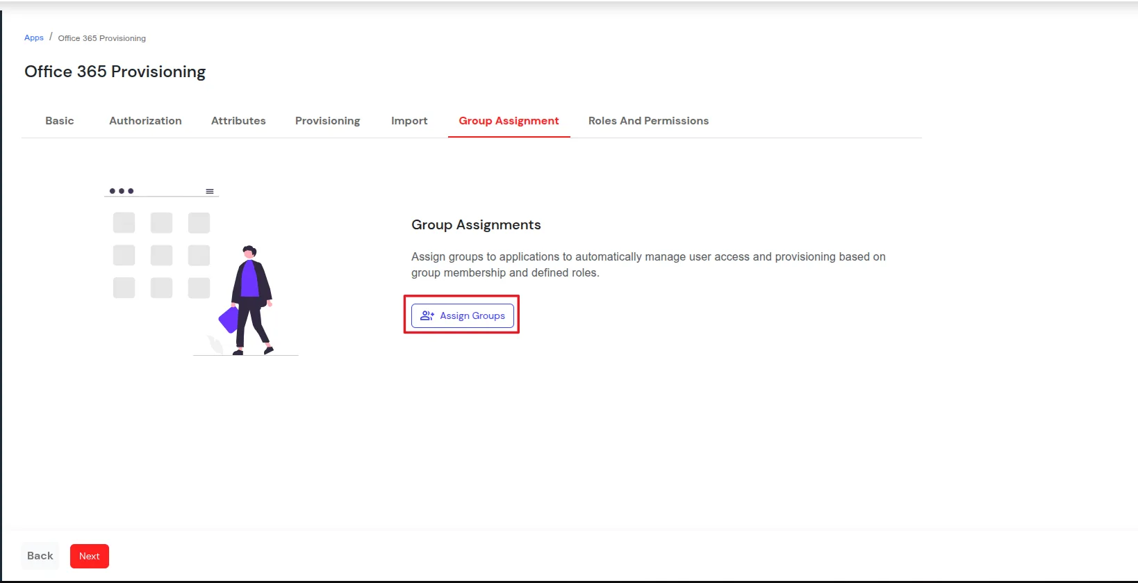 Office 365 provisioning: Group Assignment Tab