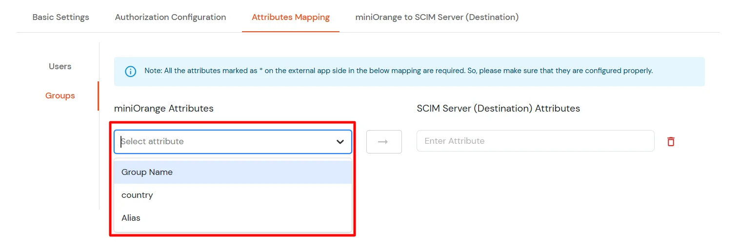 Bonusly SCIM Provisioning Select miniOrange Attribute from dropdown