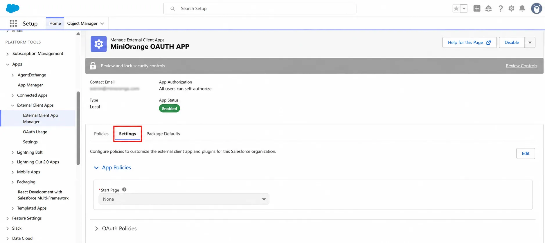 Aprovisionamiento de aplicaciones de Salesforce: Configuración de la aplicación OAuth de Miniorange