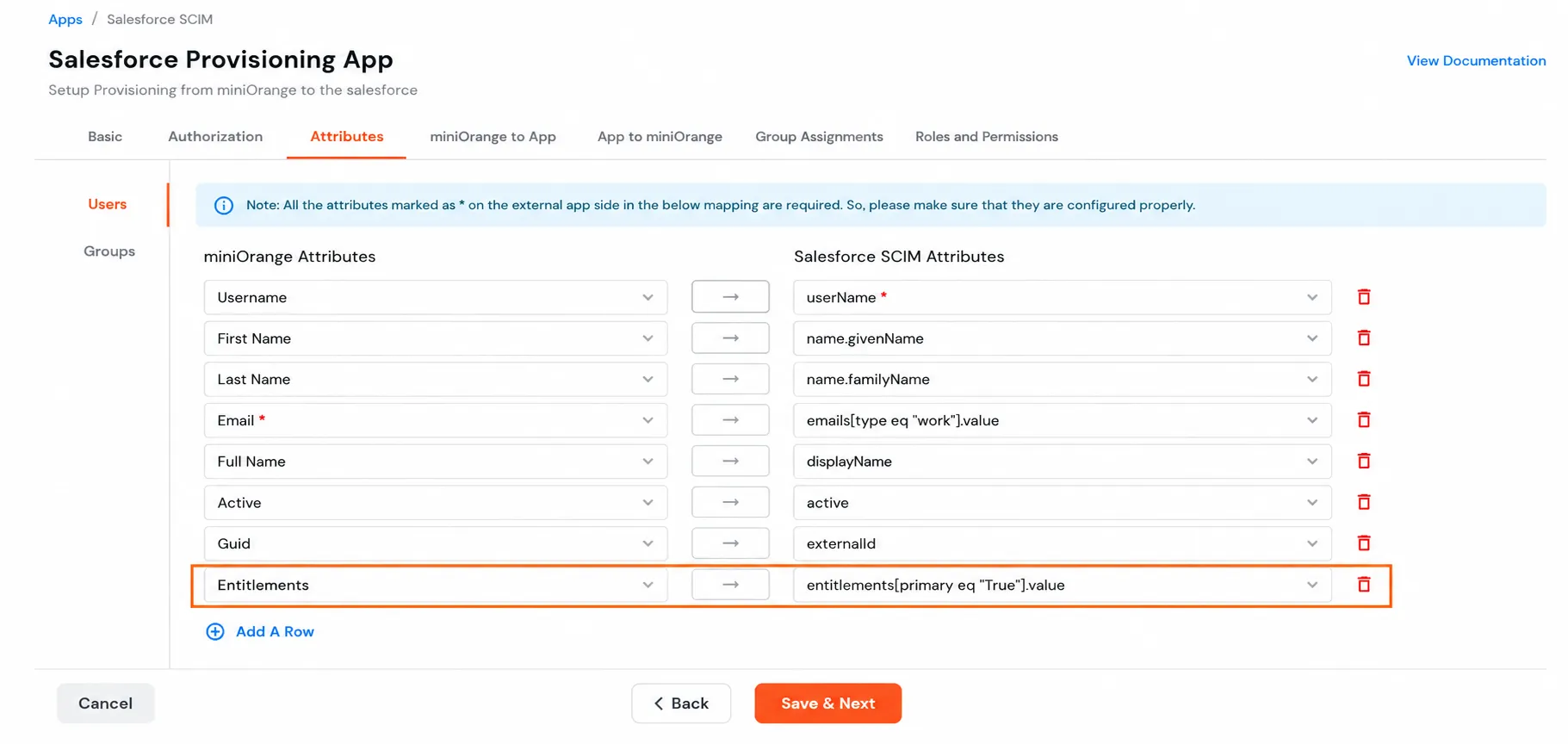 Aprovisionamiento de aplicaciones de Salesforce: Agregar fila