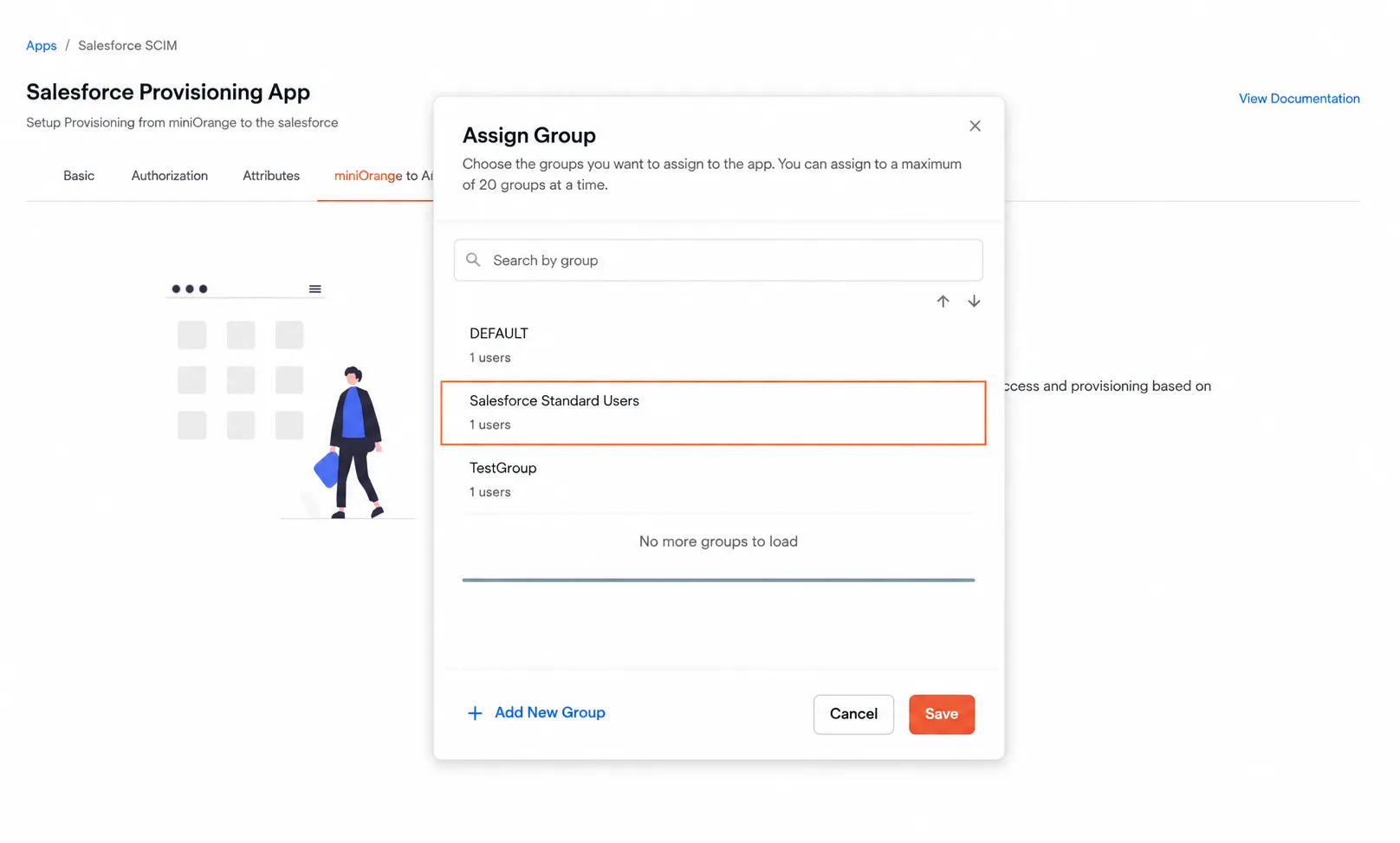 Aprovisionamiento de aplicaciones de Salesforce: Seleccionar grupos