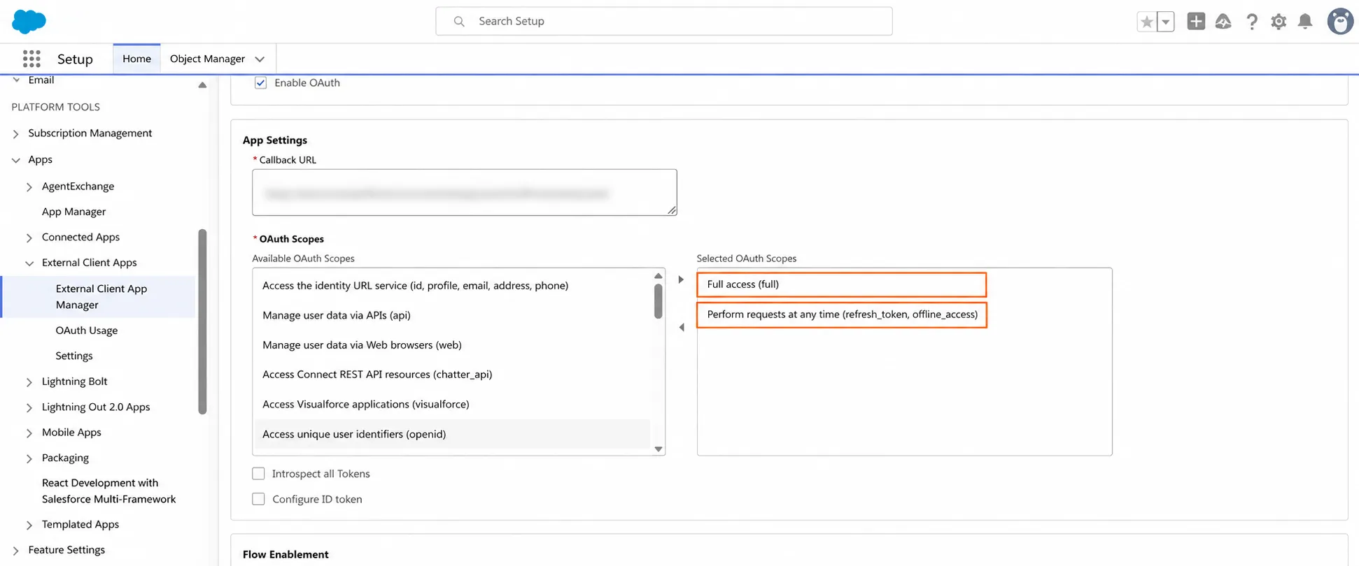 Aprovisionamiento de aplicaciones de Salesforce: Configurar ámbitos de OAuth