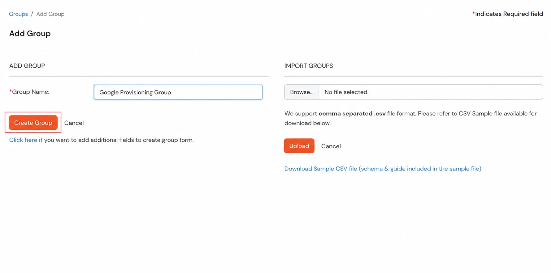 Aprovisionamiento de Salesforce Apps: Introduzca el nombre del grupo