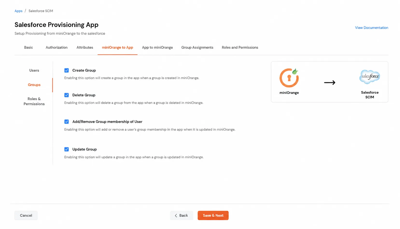 Aprovisionamiento de aplicaciones de Salesforce: Grupos