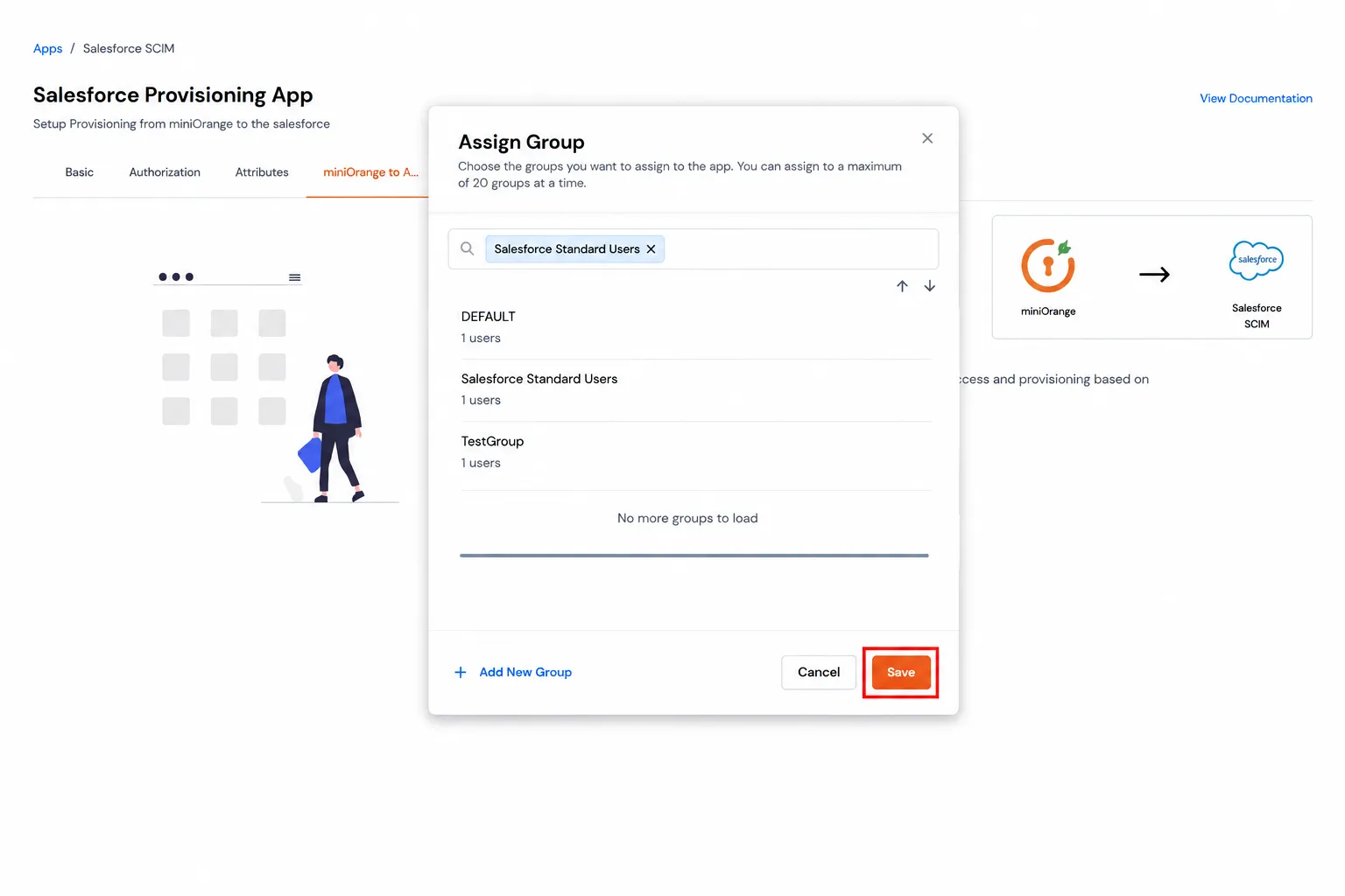 Aprovisionamiento de aplicaciones de Salesforce: Guardar grupo