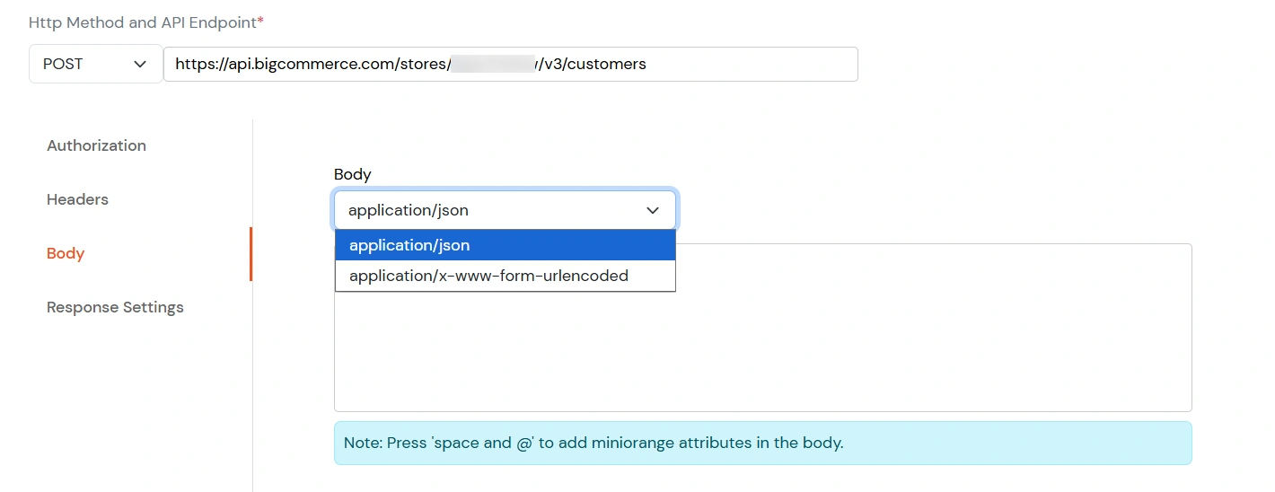 Custom Provisioning: Request body content type application/json