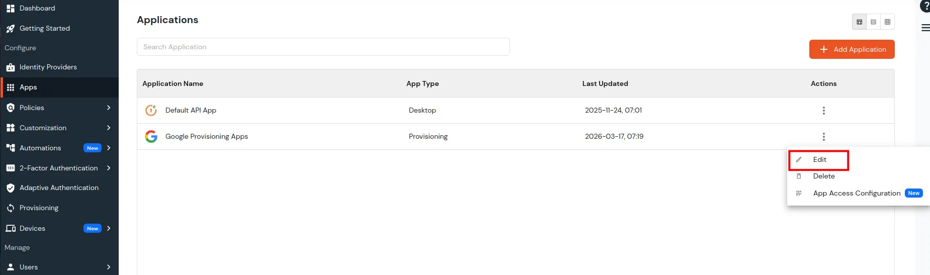 Google Apps Provisioning : Select Google provisioning app