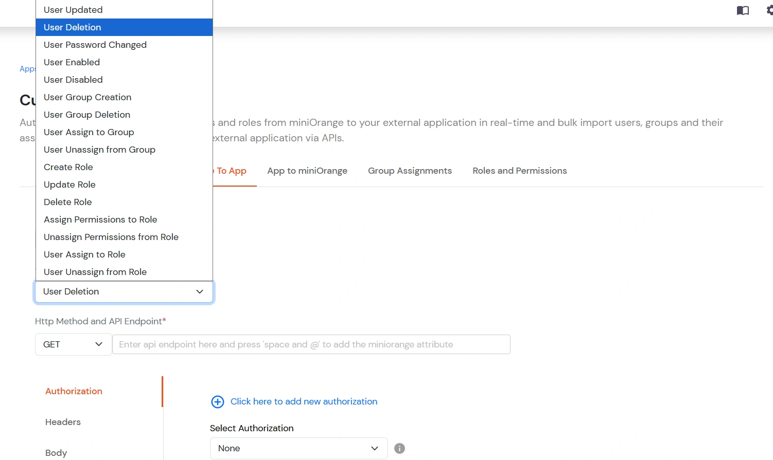 Custom Provisioning: Event Type set to User Deleted