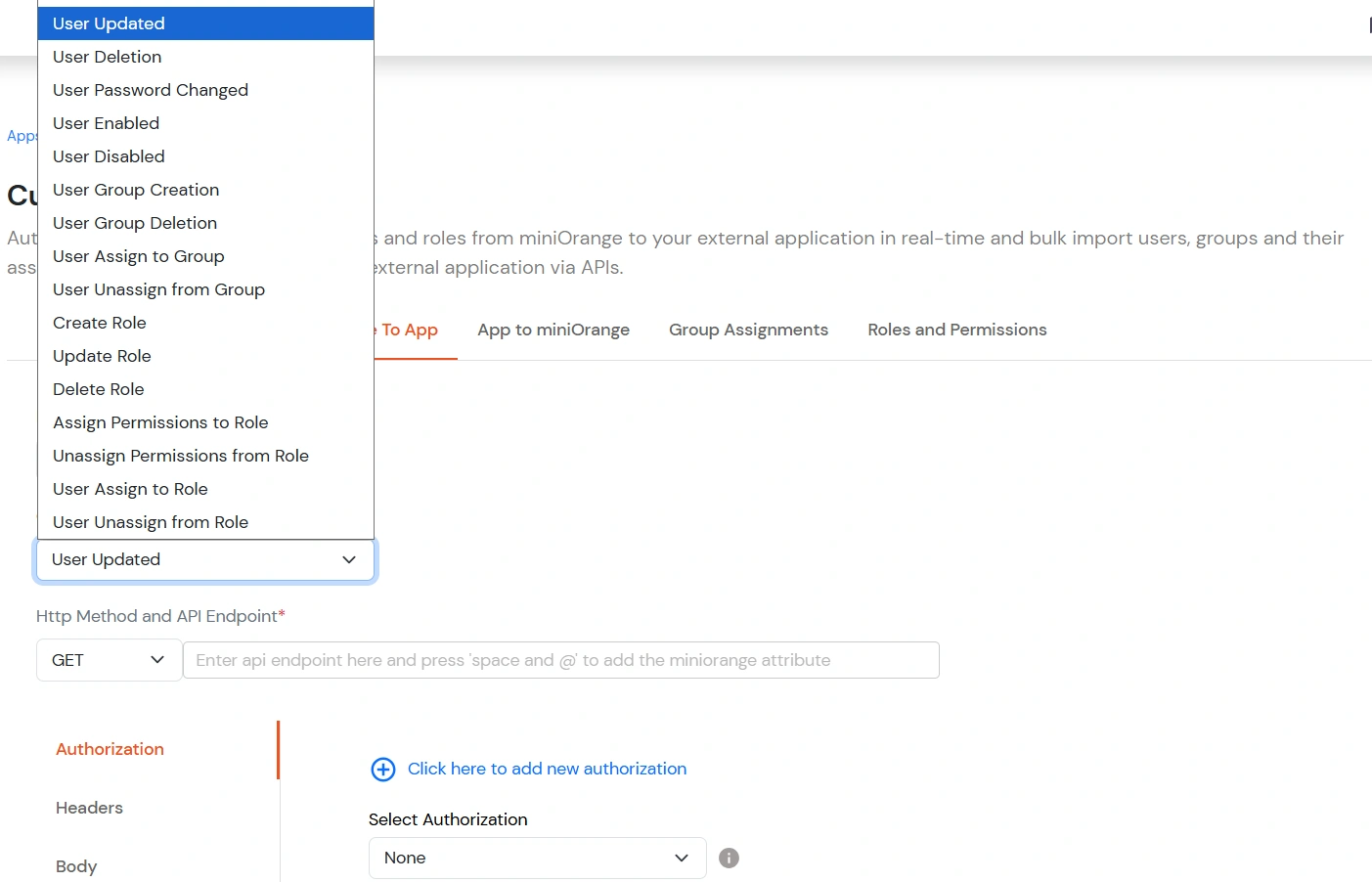 Custom Provisioning: Event Type set to User Updated