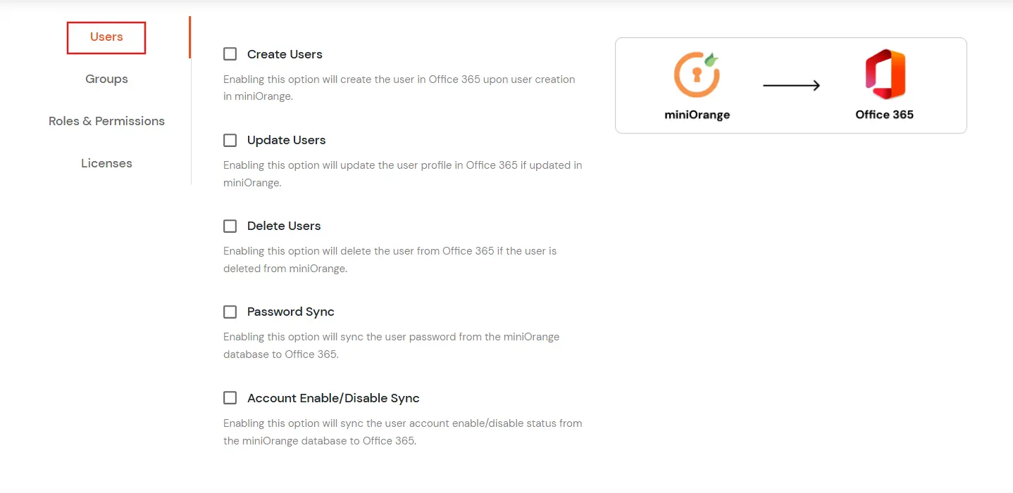 Office 365 provisioning: User Section