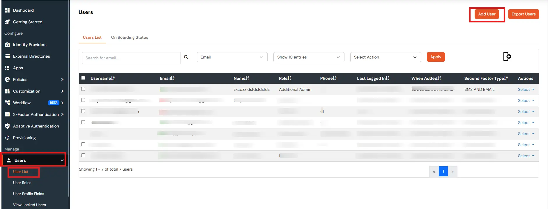 Users List Table- Add User