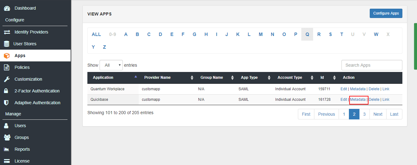 quickbase sso download metadata