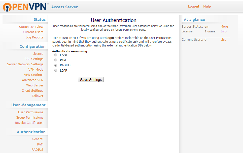 Navigate to Authentication General