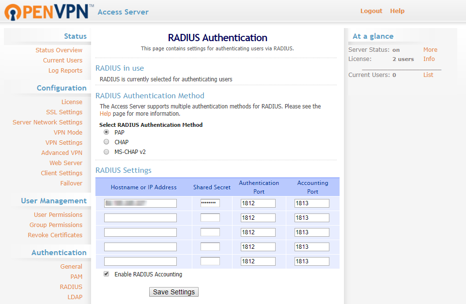 Navigate to Authentication Radius