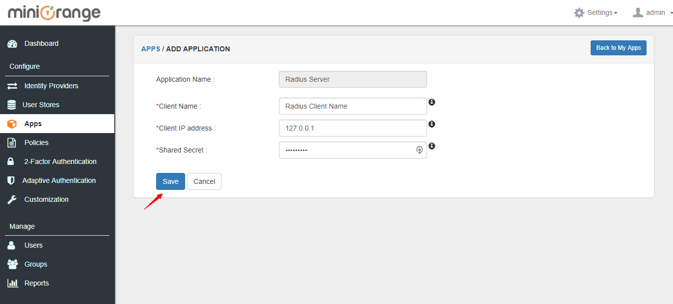 Enter Radius Client Details