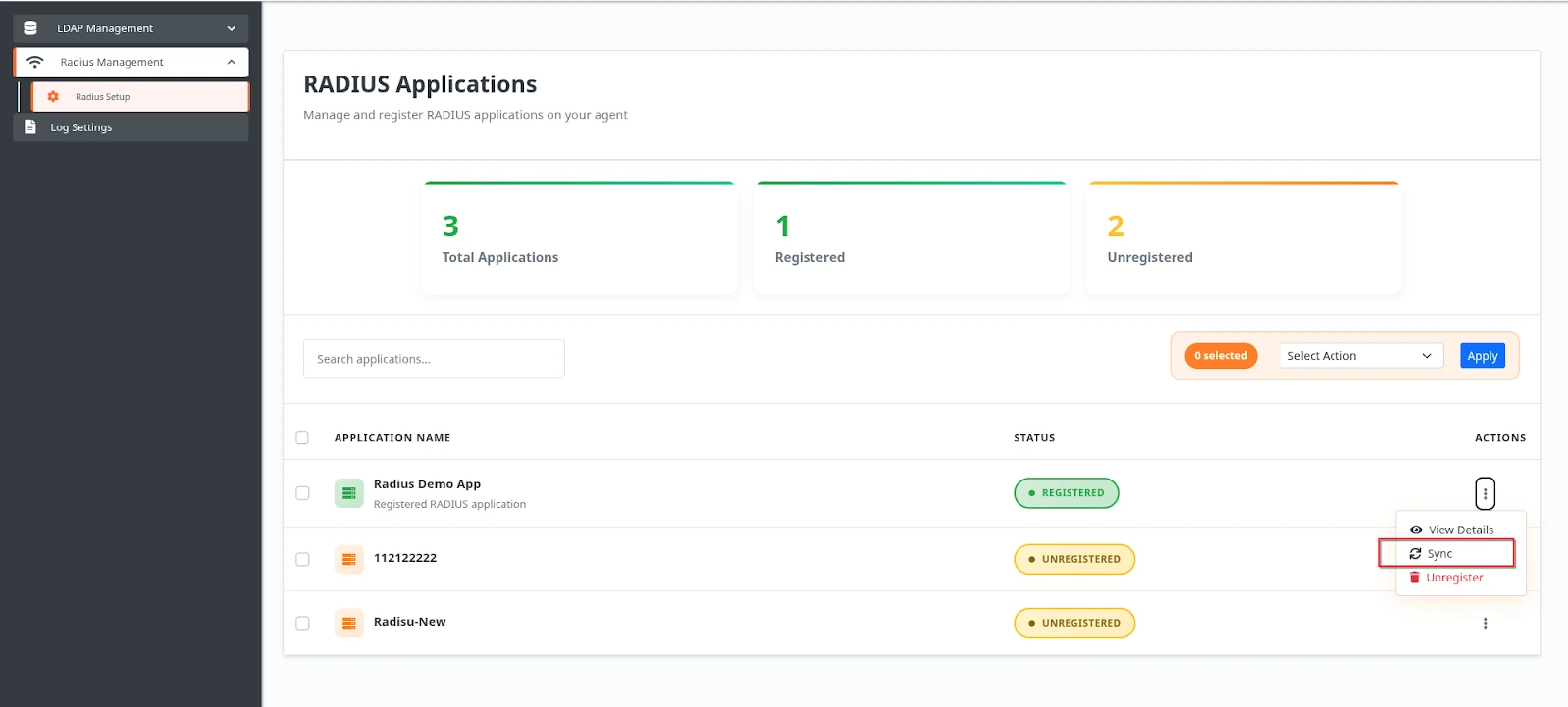 Configure Radius Proxy: Click Sync