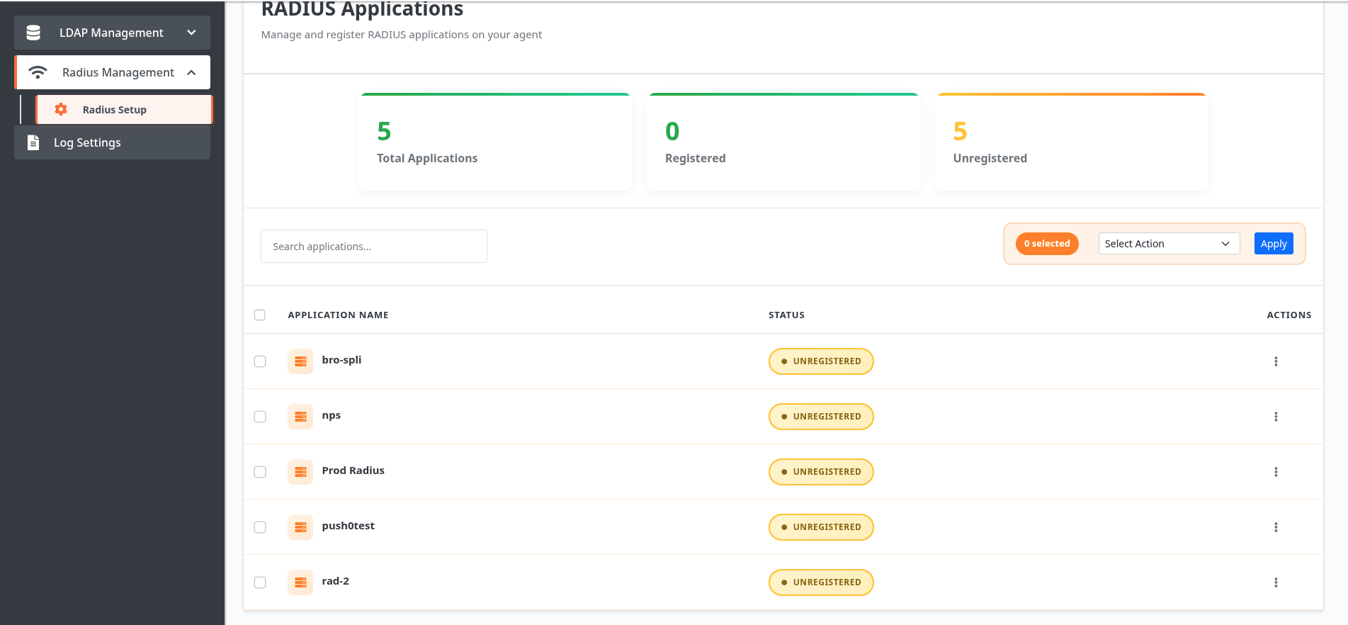 Configure Radius Proxy: Radius Dashboard