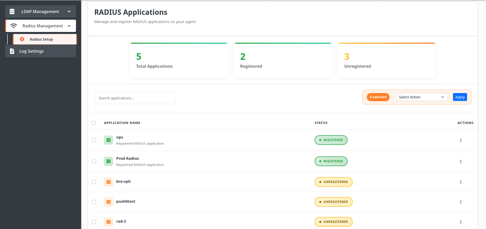 Configure Radius Proxy: Registered Apps