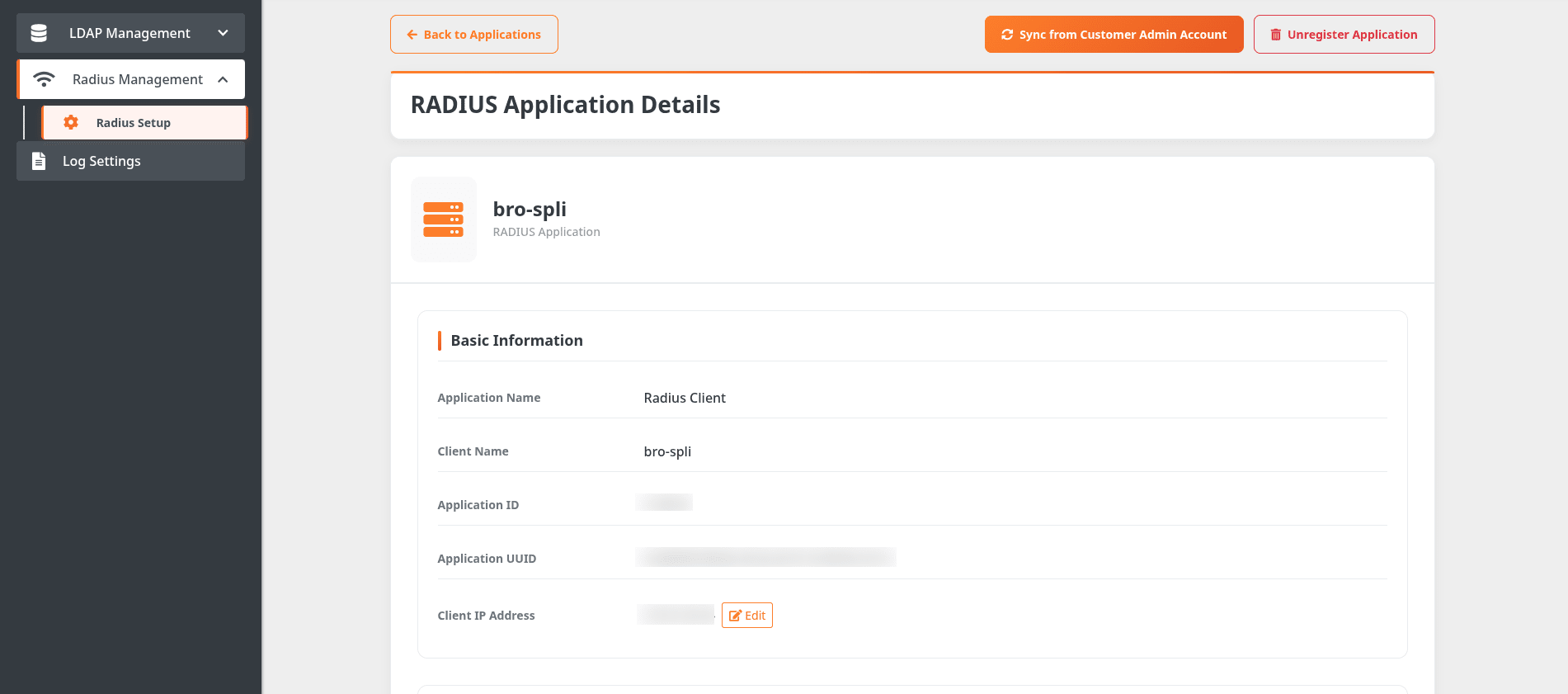 Configure Radius Proxy:  View Application Details