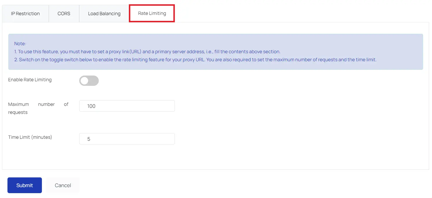 Rate Limiting Reverse Proxy - Enable Rate Limiting