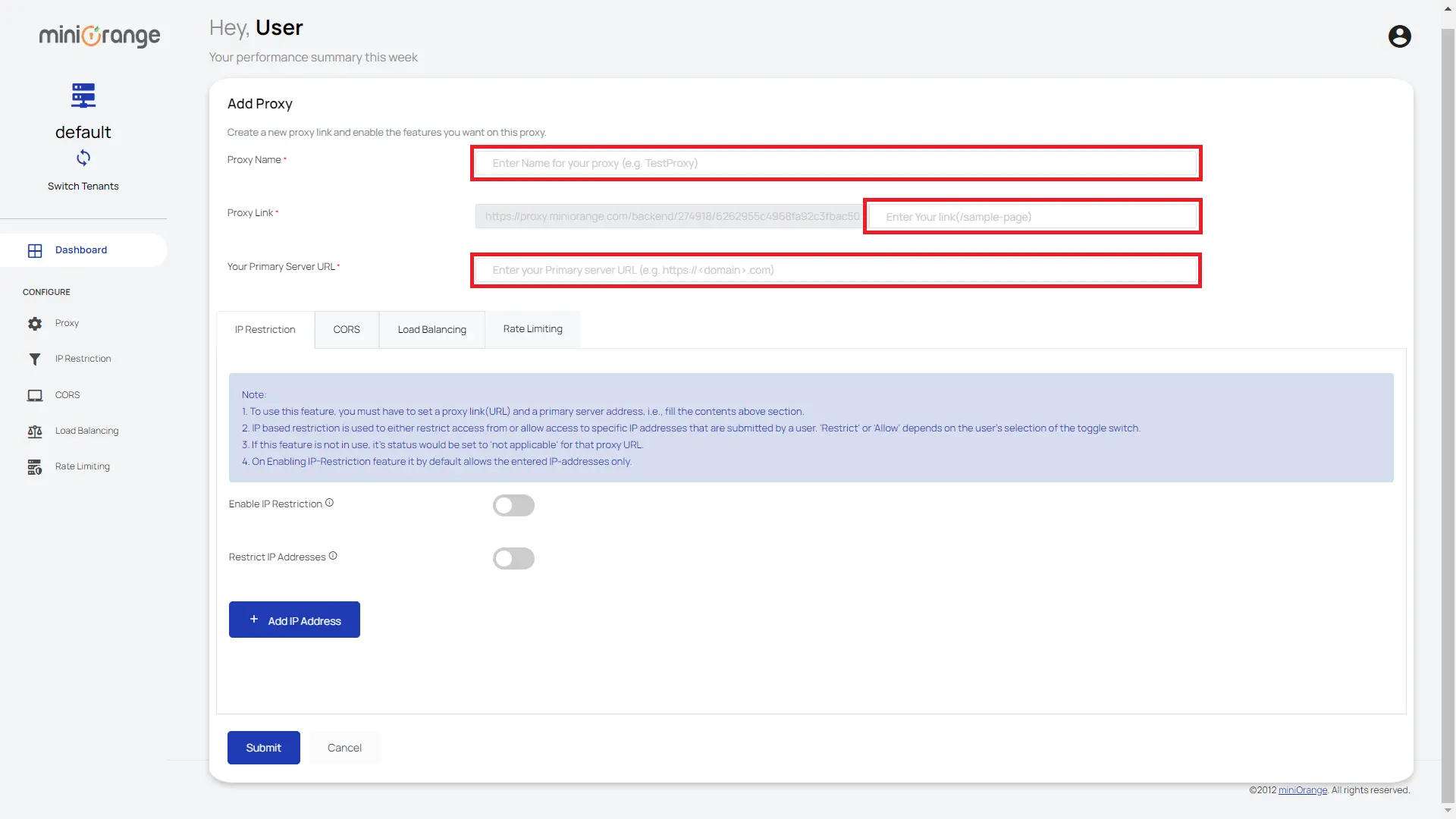 Rate Limiting Reverse Proxy - Set proxy