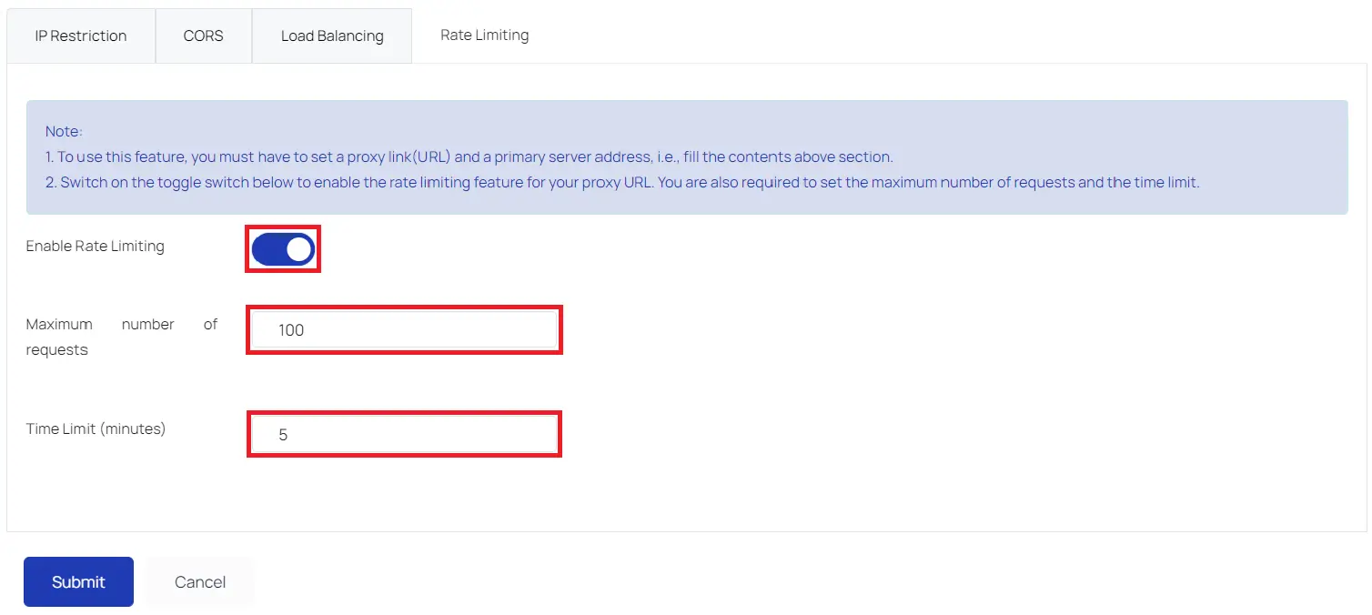 Rate Limiting Reverse Proxy - Setting Rate Limiting