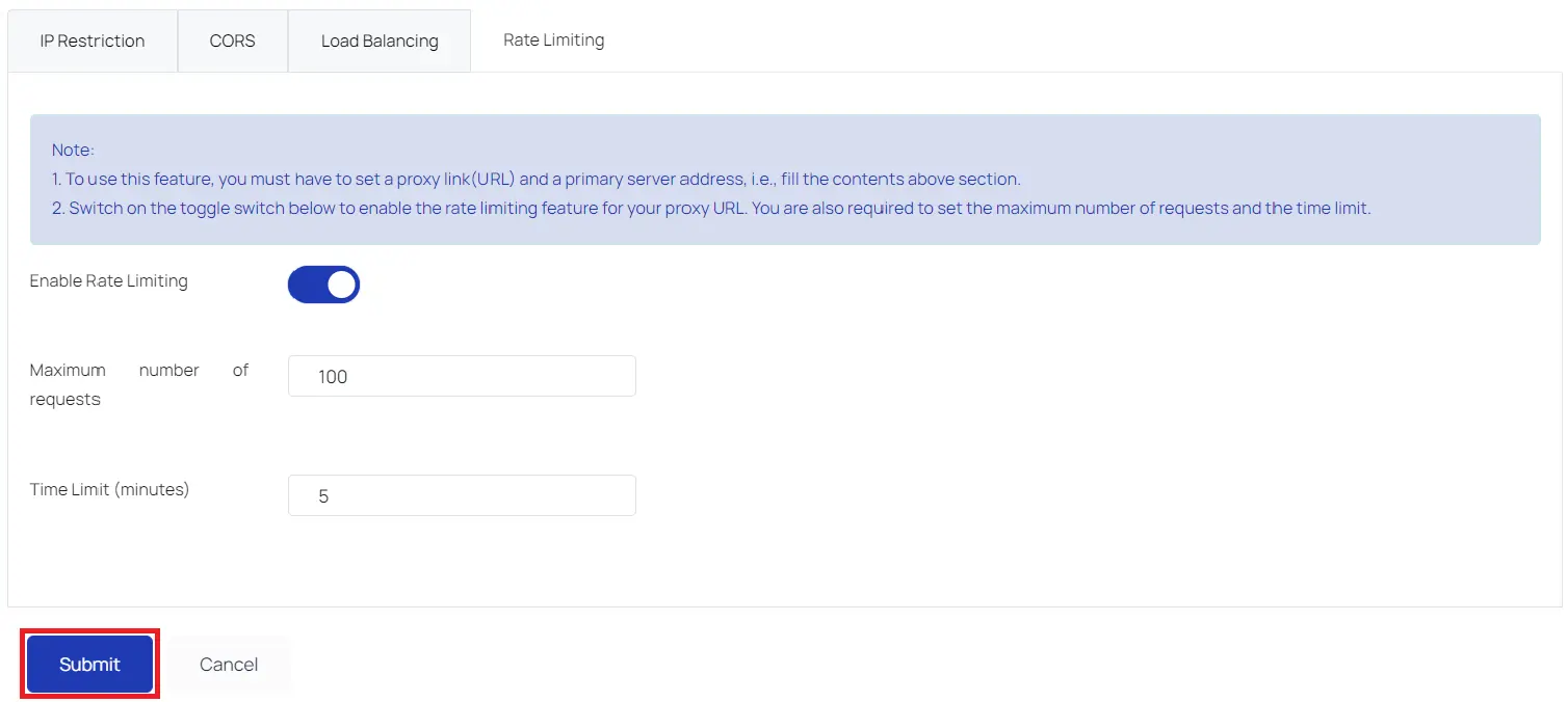 Rate Limiting Reverse Proxy - Submit Rate Limiting