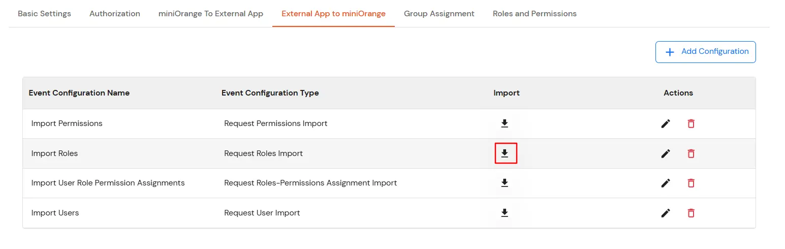 Roles and Permissions APIs: Click Import button