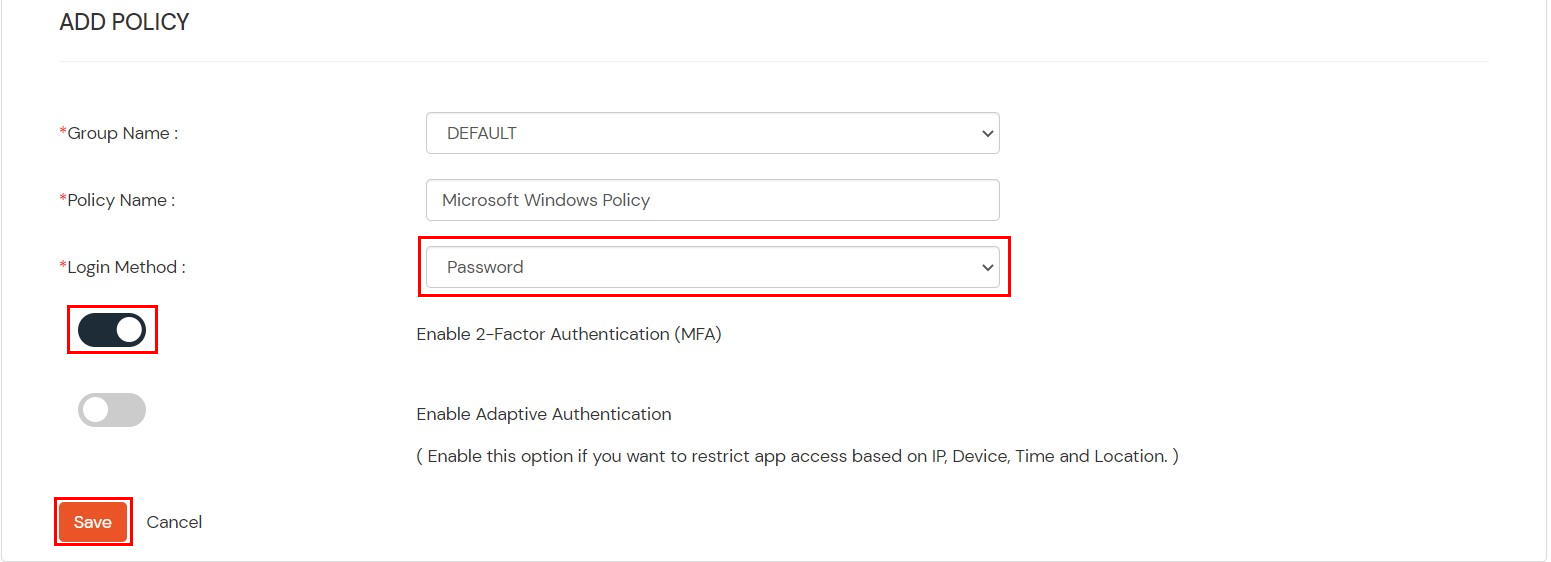 Select Password as login type to setup RDP two factor authentication