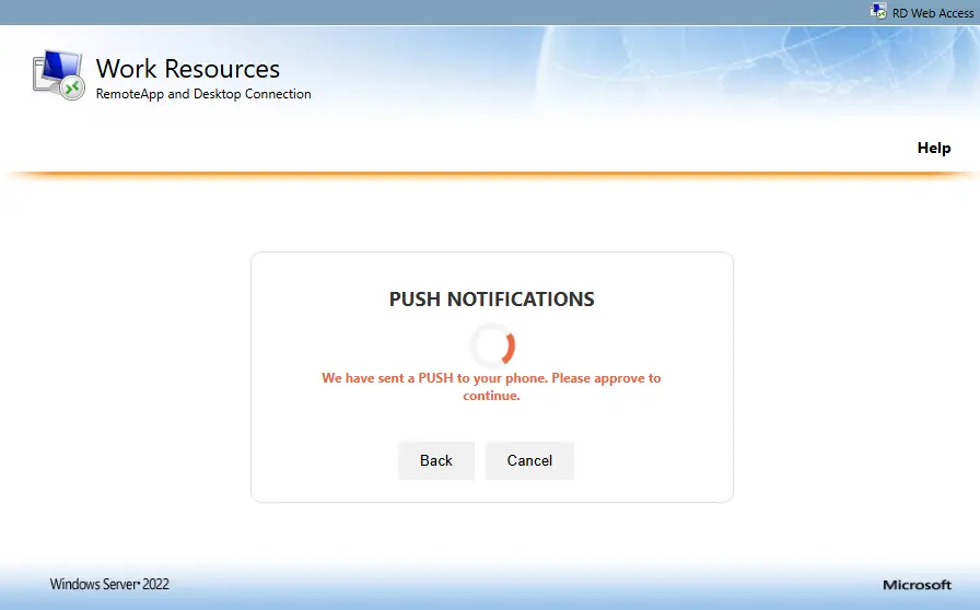 Complete 2FA Verificationfor for RD Web