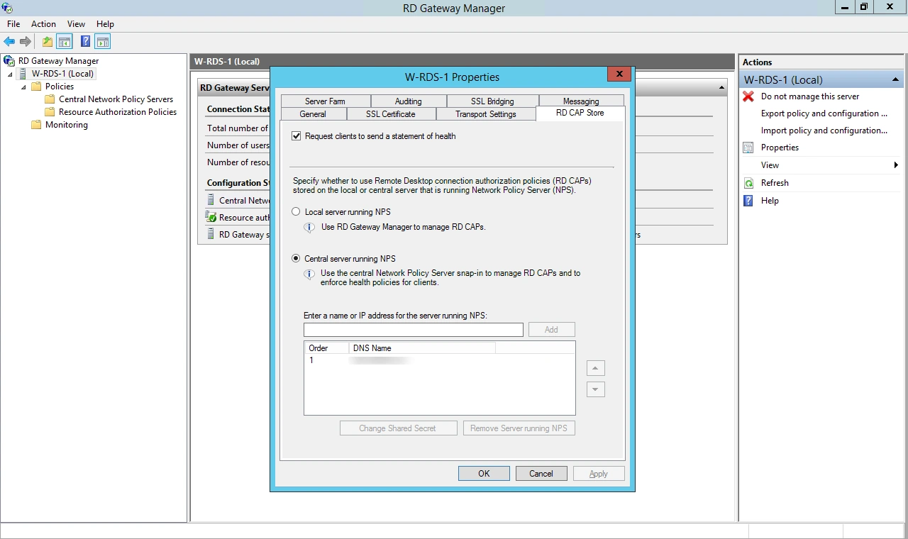 Remote Desktop (RD) Gateway Two-factor authentication (2FA/MFA) properties central