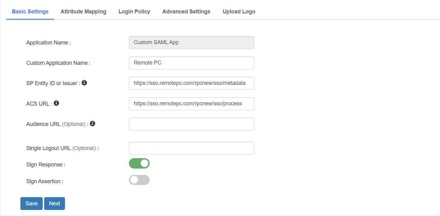 RemotePC Single Sign On (sso) Add IDP