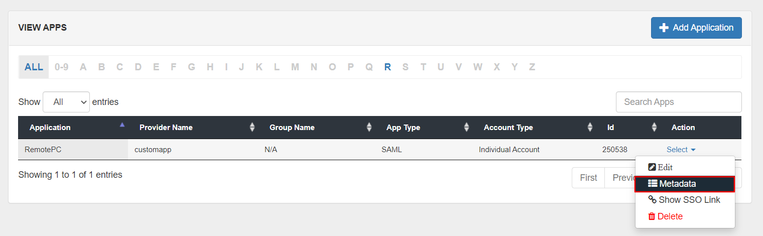 RemotePC Single Sign On (sso) Select Metadata