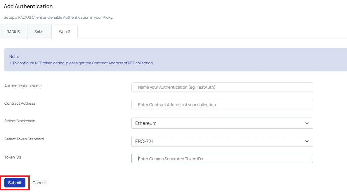  Setup Web3 authentication -click on submit