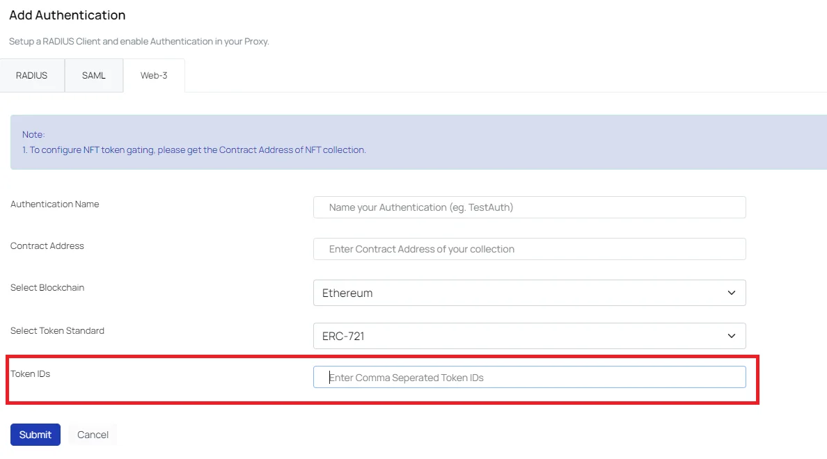  Setup Web3 authentication -eneter token ids