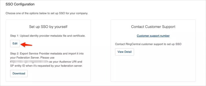 Click on edit - RingCentral SSO