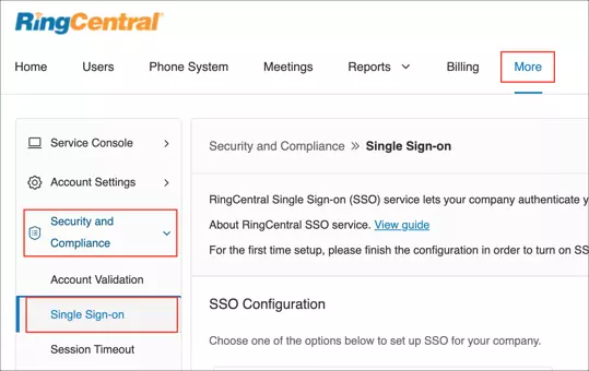 Navigate to single-sign-on - RingCentral SSO