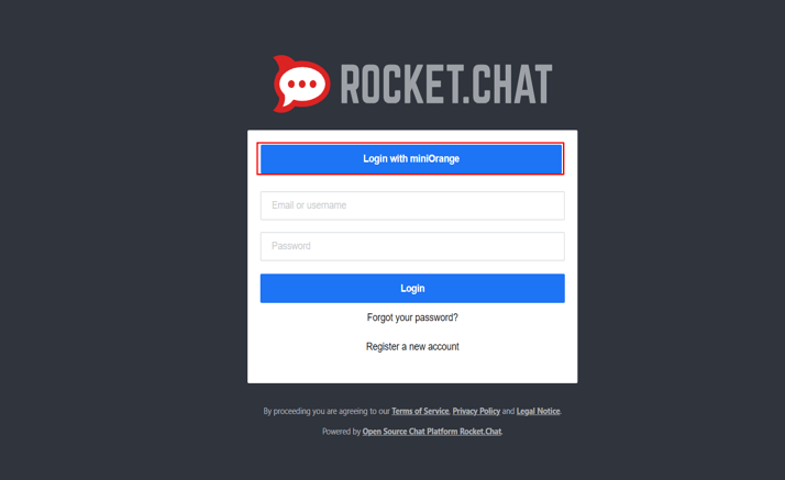  Single Sign-On (sso)for Rocket.Chat login panel with miniorange idp button