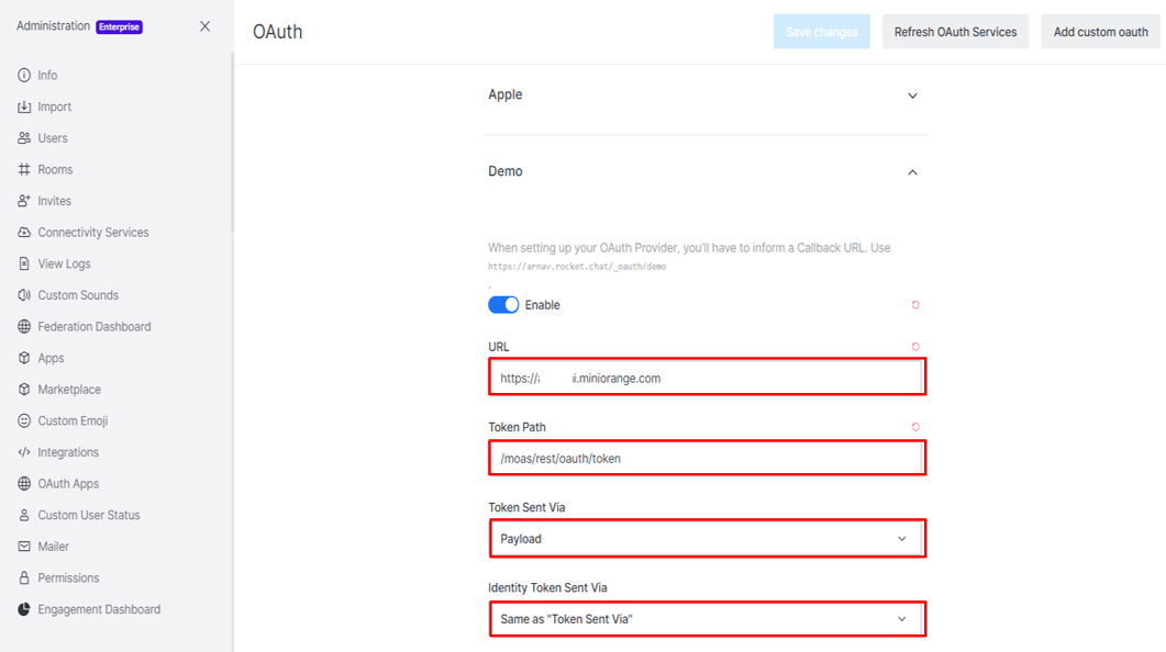 Single Sign-On (sso)for Rocket.Chat configure OAuth settings