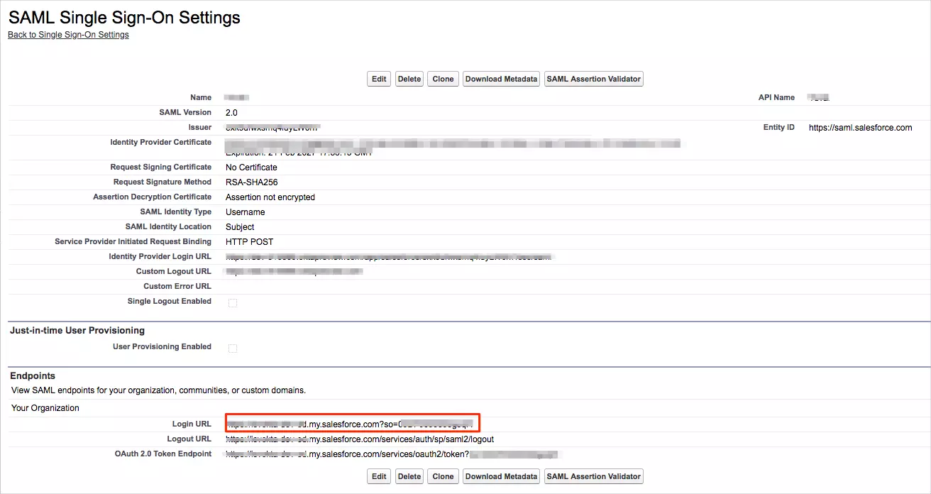 Salesforce SSO: copy login url salesforce as sp