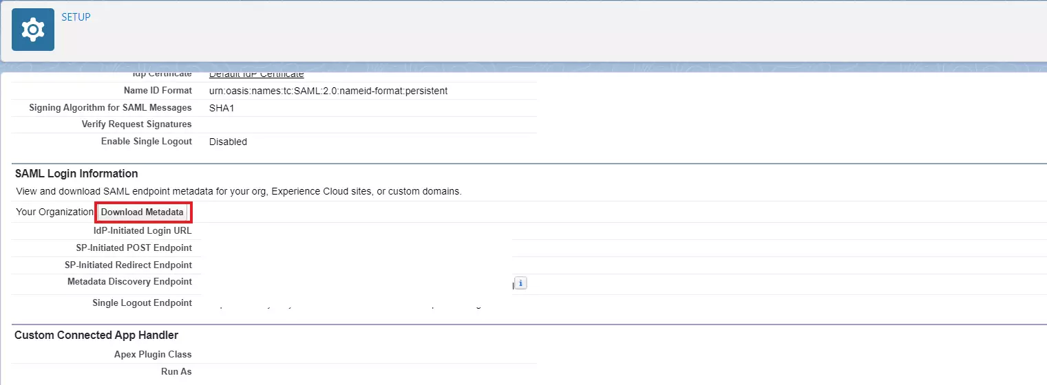 Salesforce as IdP : Salesforce saml Download Identity Providers metadata