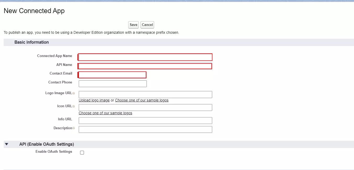 Configuring Salesforce as IdP : Fill connected apps details to configure SAML IDP