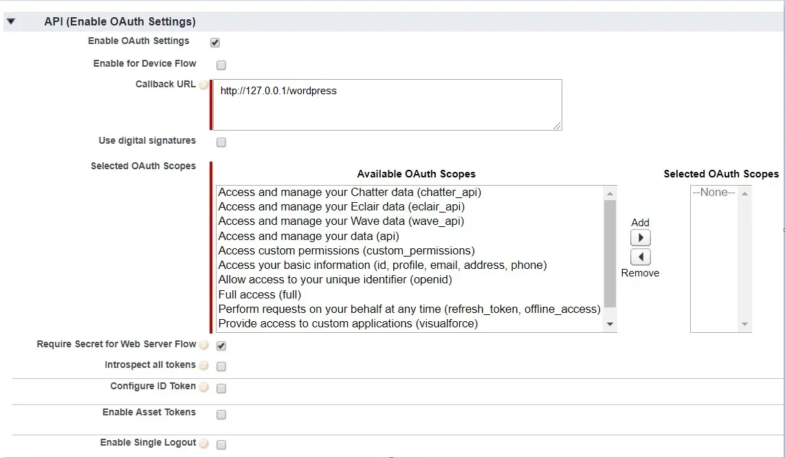 Salesforce as an Identity Provider (IdP): Enable OAuth Settings