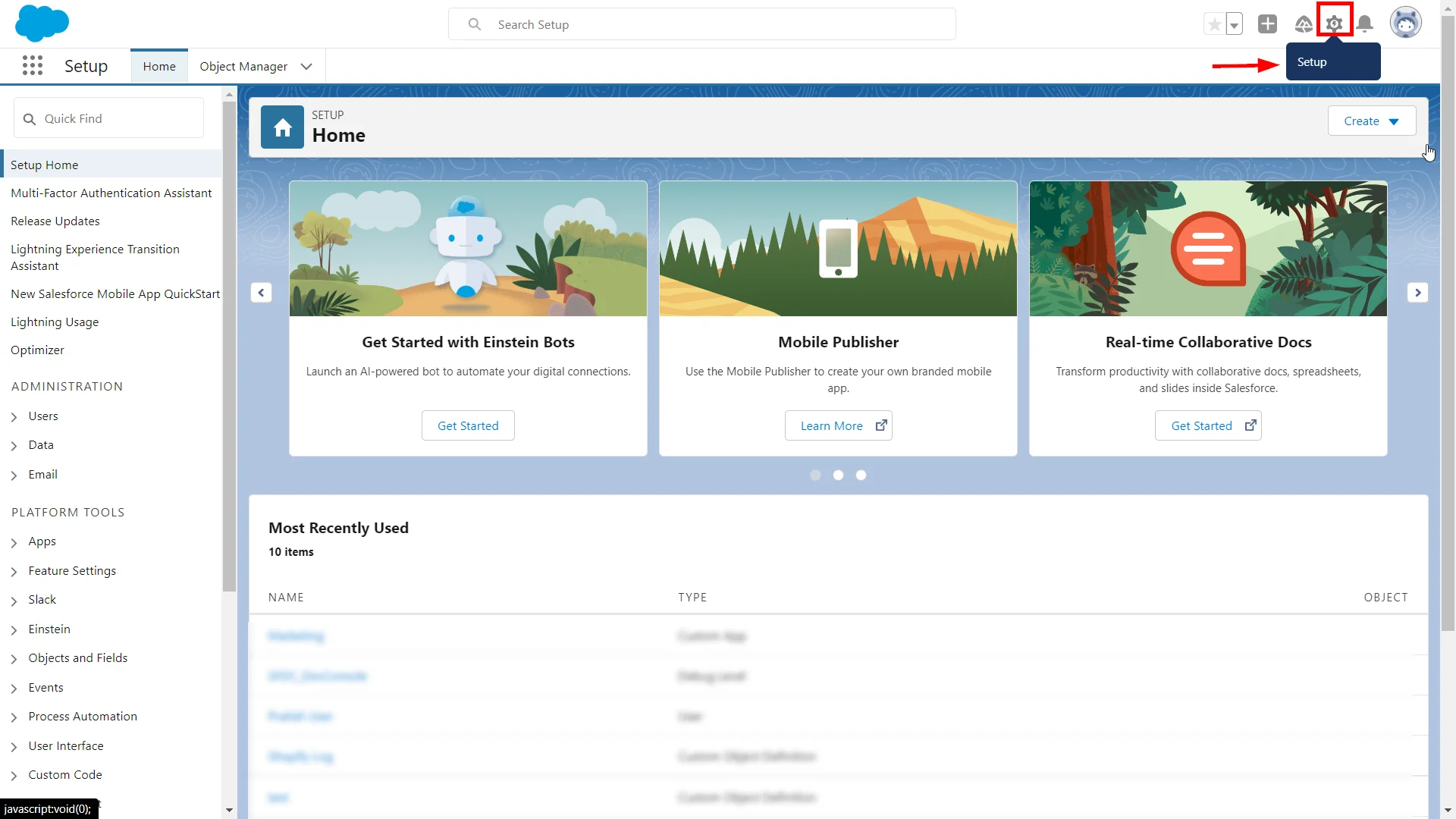 Salesforce Restrict login IP ranges: Salesforce Admin Dashboard- Setup 