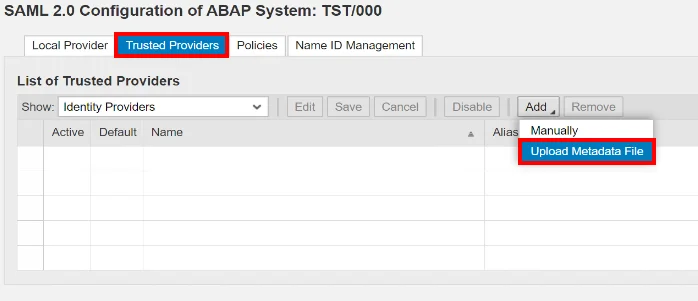 Set up SAP Fiori Single Sign-On (sso): Add miniOrange as a Trusted Provider (Identity Provider) in SAP Fiori (Add trusted provider) 